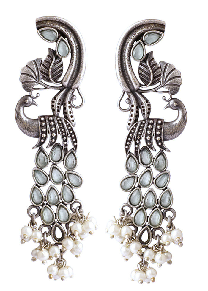 Peacock Shape Silver Tone Brass Earrings