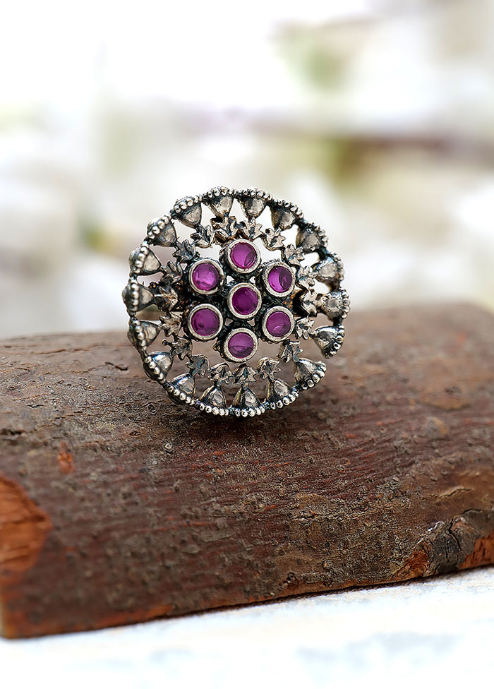 Pink Silver Tone Tribal Brass Adjustable Ring