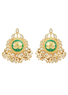 Green Matte Gold Handcrafted Brass Enamel Earrings