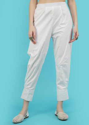 White Cotton Solid Parallel Trouser