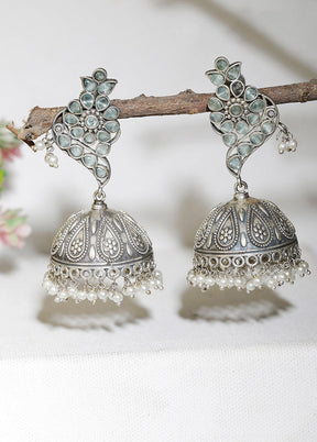 Handcrafted Silver Tone Brass Stud Jhumka