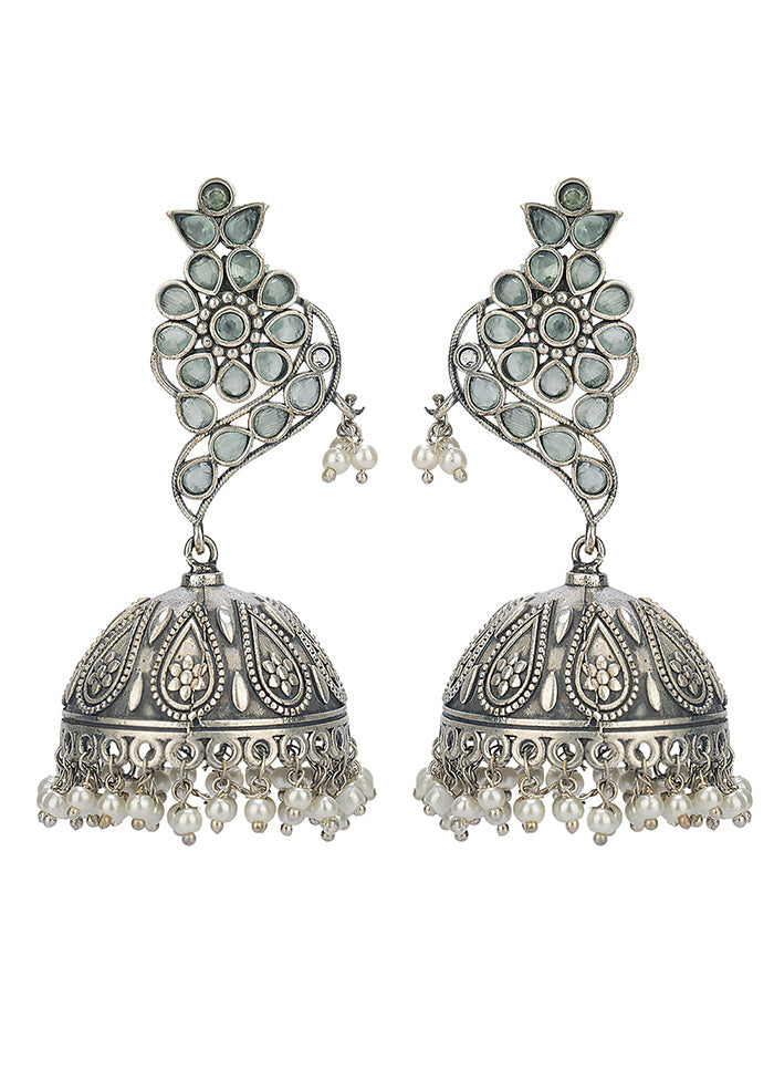 Handcrafted Silver Tone Brass Stud Jhumka