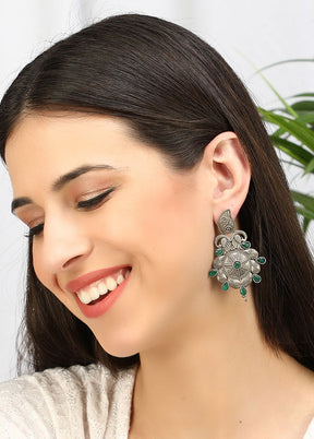 Green Silver Tone Handcrafted Brass Earrings