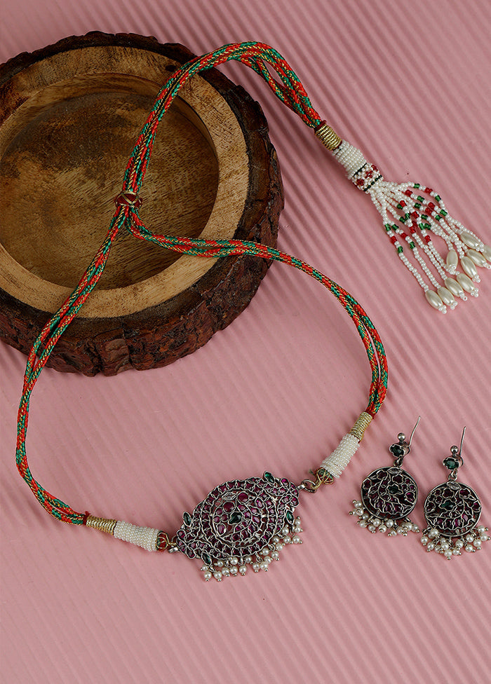 Multicolor Kundan Work Brass Necklace Set