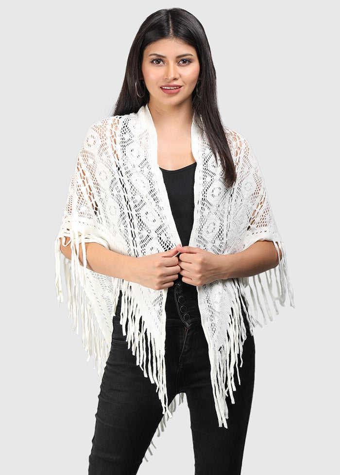 White Acrylic Knitted Scarf