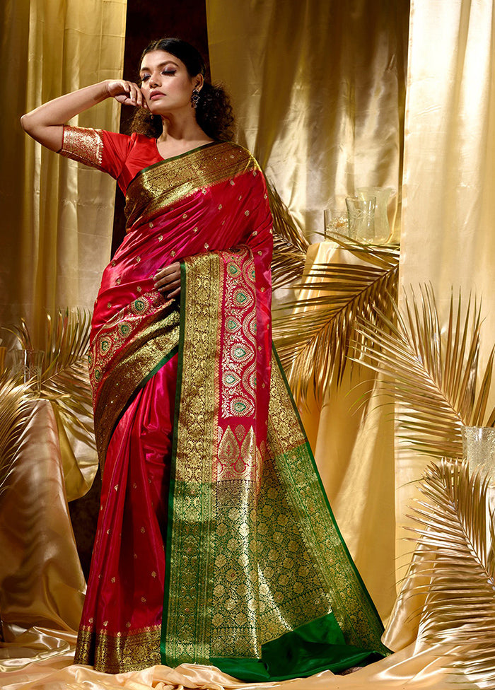 Red Spun Silk Saree With Blouse Piece