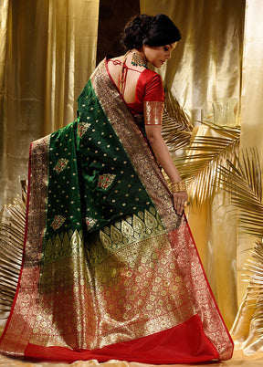 Green Spun Silk Saree With Blouse Piece