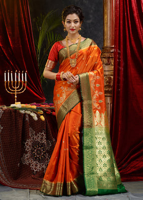 Orange Spun Silk Saree With Blouse Piece