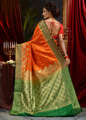 Orange Spun Silk Saree With Blouse Piece