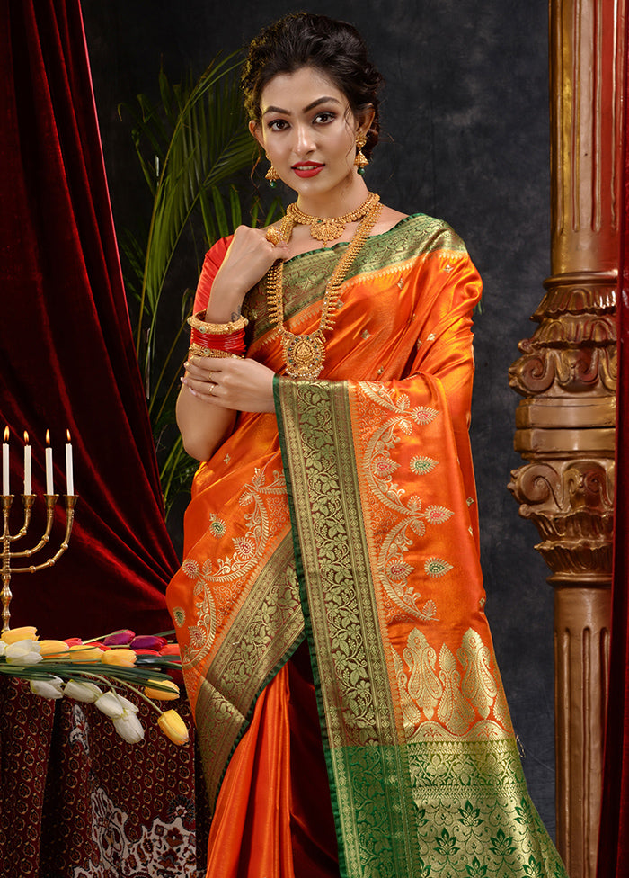 Orange Spun Silk Saree With Blouse Piece