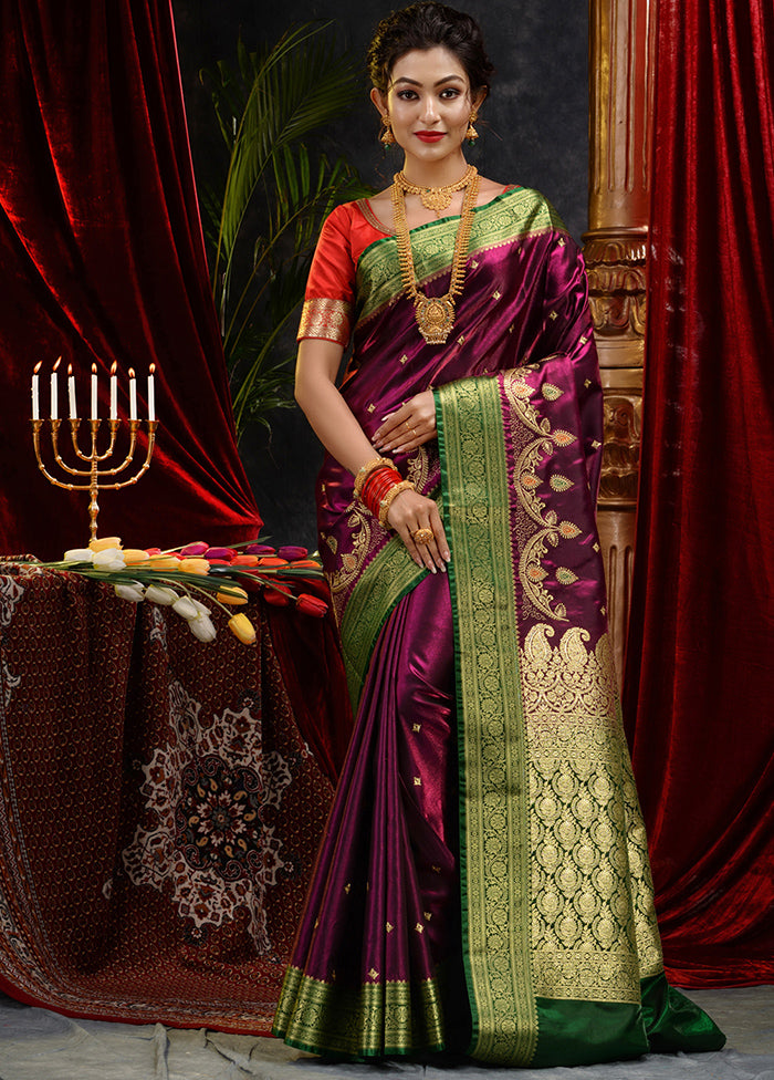 Maroon Spun Silk Saree With Blouse Piece