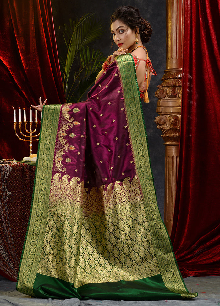 Maroon Spun Silk Saree With Blouse Piece