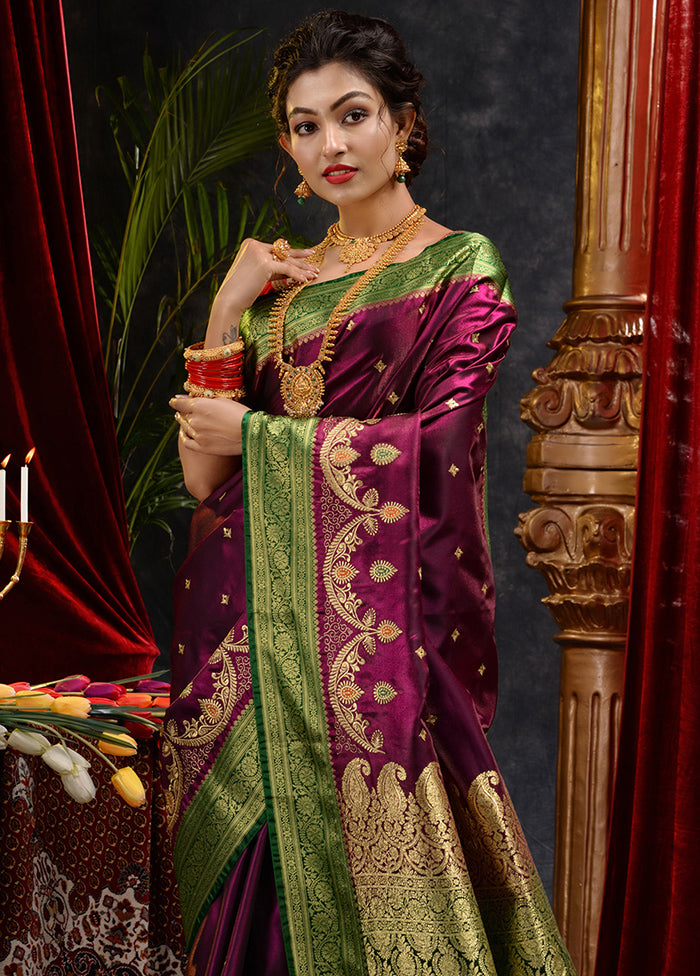 Maroon Spun Silk Saree With Blouse Piece