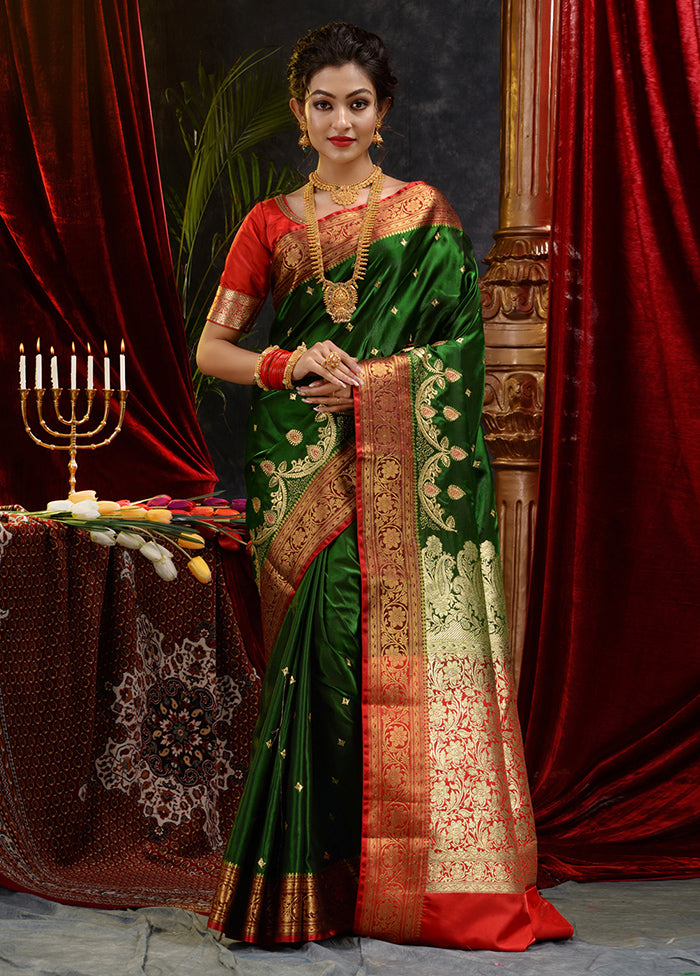 Green Spun Silk Saree With Blouse Piece