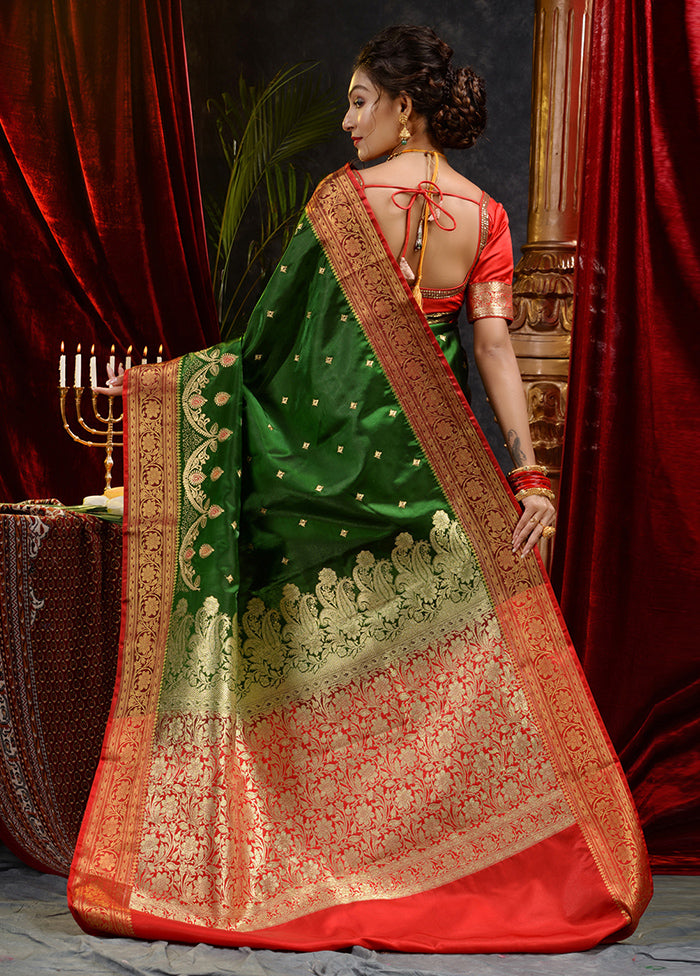 Green Spun Silk Saree With Blouse Piece