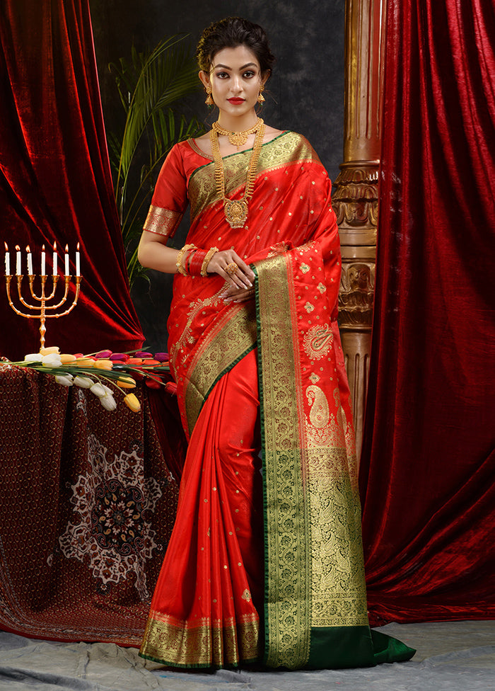 Red Spun Silk Saree With Blouse Piece