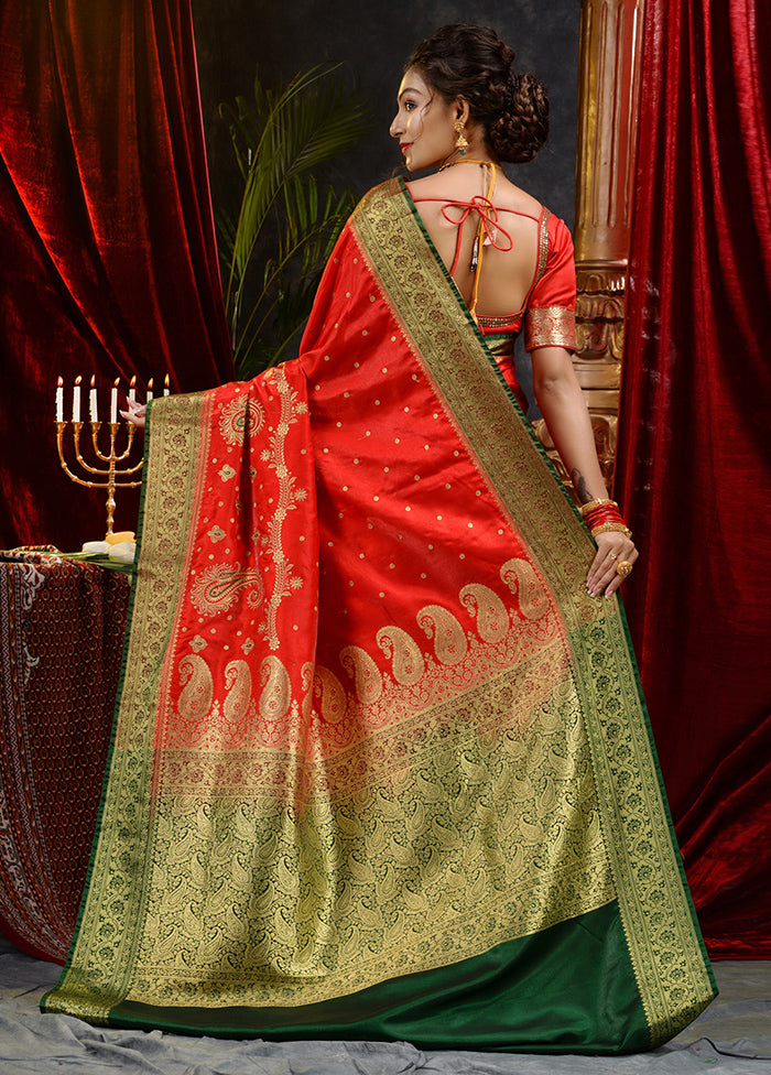 Red Spun Silk Saree With Blouse Piece