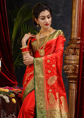 Red Spun Silk Saree With Blouse Piece