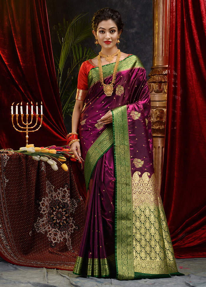 Maroon Spun Silk Saree With Blouse Piece