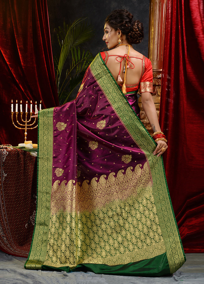 Maroon Spun Silk Saree With Blouse Piece