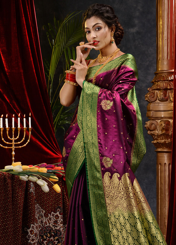 Maroon Spun Silk Saree With Blouse Piece