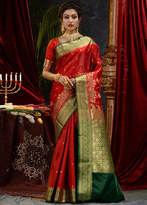 Red Spun Silk Saree With Blouse Piece