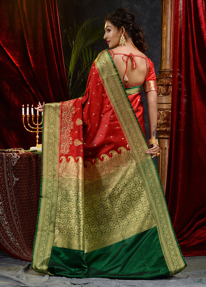 Red Spun Silk Saree With Blouse Piece