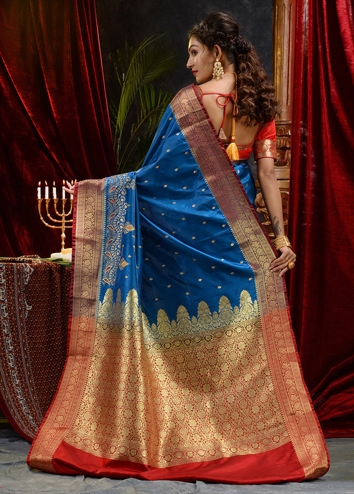 Blue Spun Silk Saree With Blouse Piece