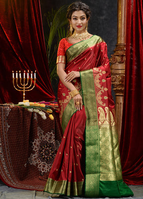 Maroon Spun Silk Saree With Blouse Piece