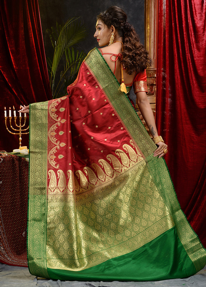 Maroon Spun Silk Saree With Blouse Piece