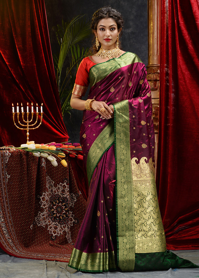 Maroon Spun Silk Saree With Blouse Piece