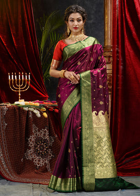 Maroon Spun Silk Saree With Blouse Piece