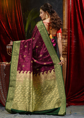 Maroon Spun Silk Saree With Blouse Piece