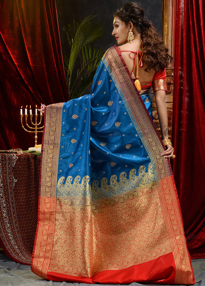 Blue Spun Silk Saree With Blouse Piece