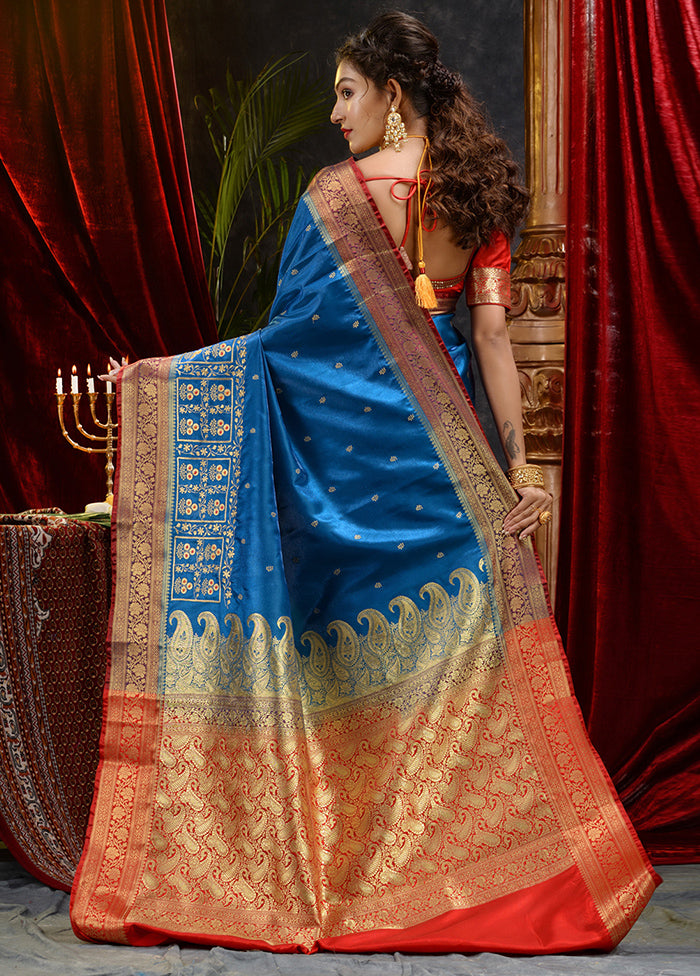 Blue Spun Silk Saree With Blouse Piece