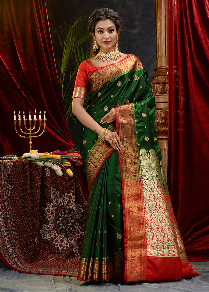 Green Spun Silk Saree With Blouse Piece