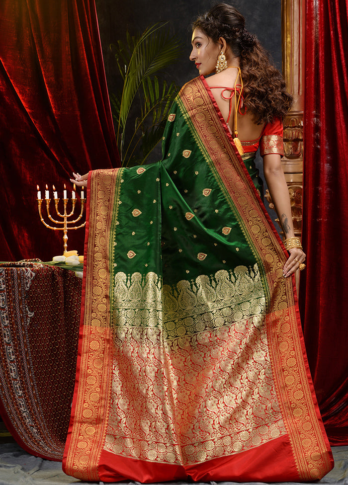 Green Spun Silk Saree With Blouse Piece