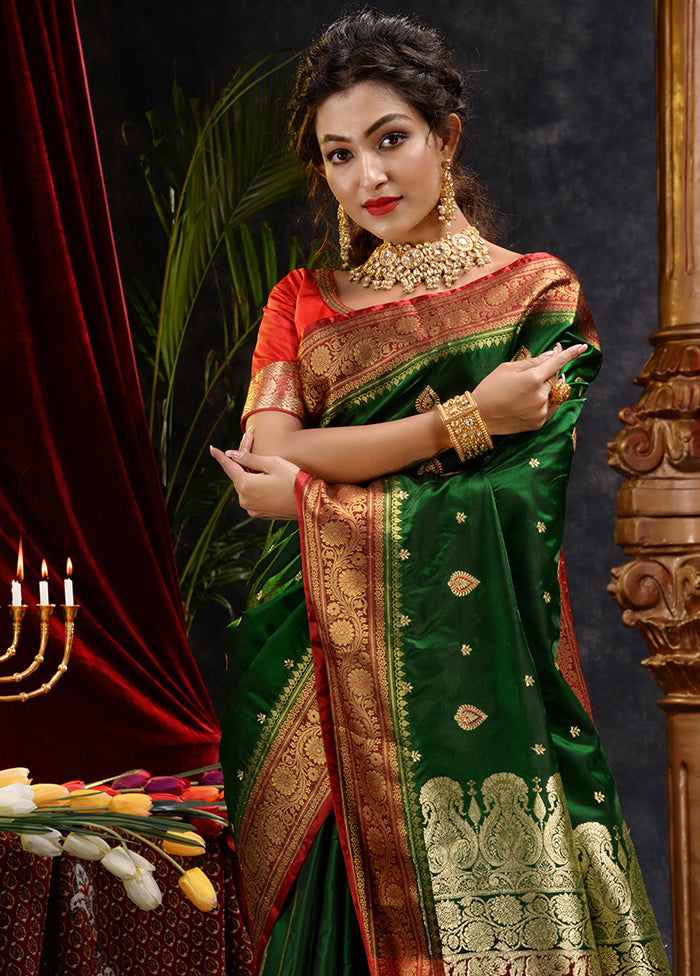 Green Spun Silk Saree With Blouse Piece