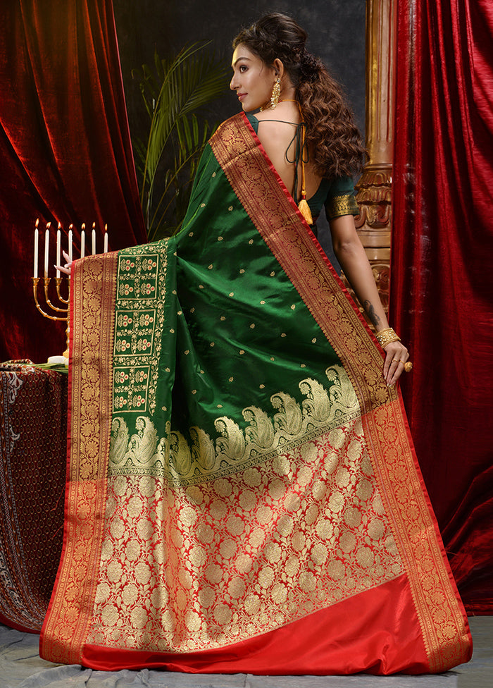 Green Spun Silk Saree With Blouse Piece