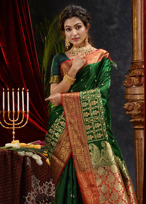 Green Spun Silk Saree With Blouse Piece