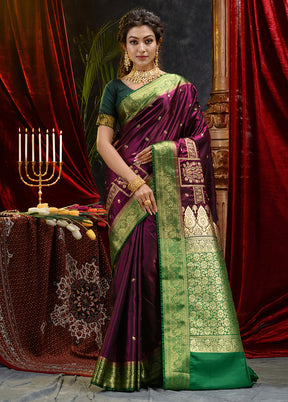 Maroon Spun Silk Saree With Blouse Piece