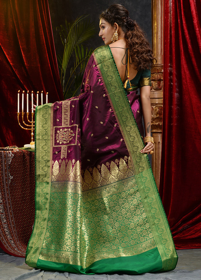 Maroon Spun Silk Saree With Blouse Piece