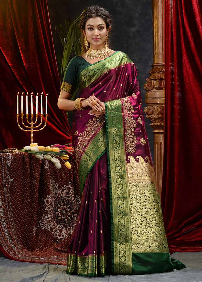 Maroon Spun Silk Saree With Blouse Piece