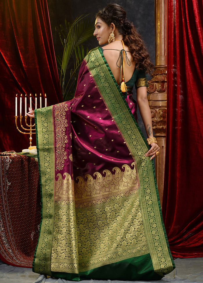 Maroon Spun Silk Saree With Blouse Piece