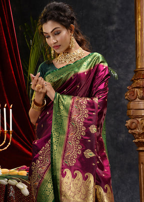 Maroon Spun Silk Saree With Blouse Piece