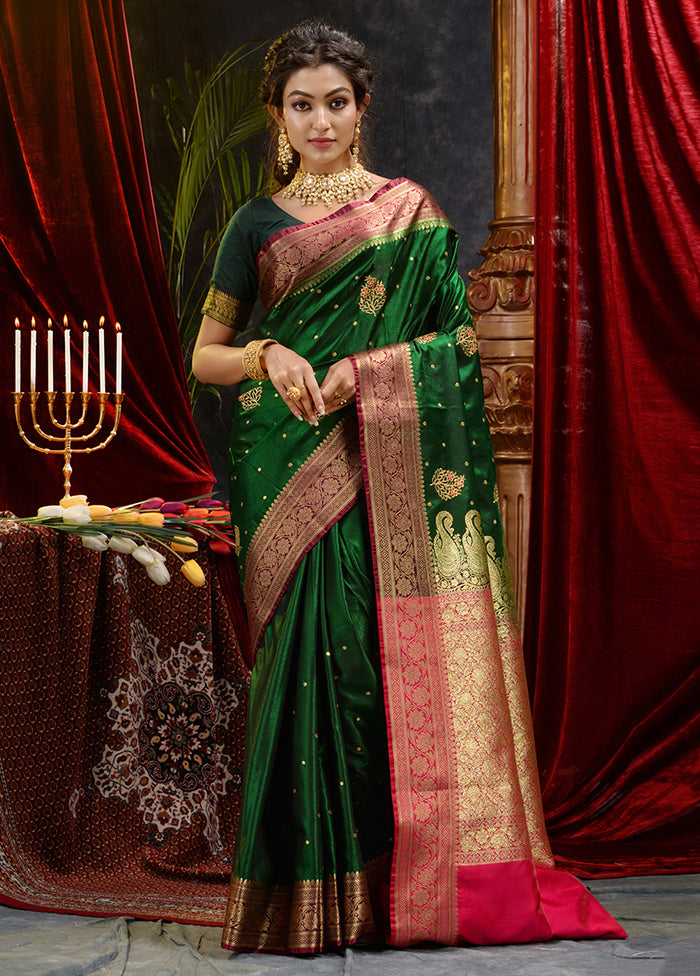 Green Spun Silk Saree With Blouse Piece