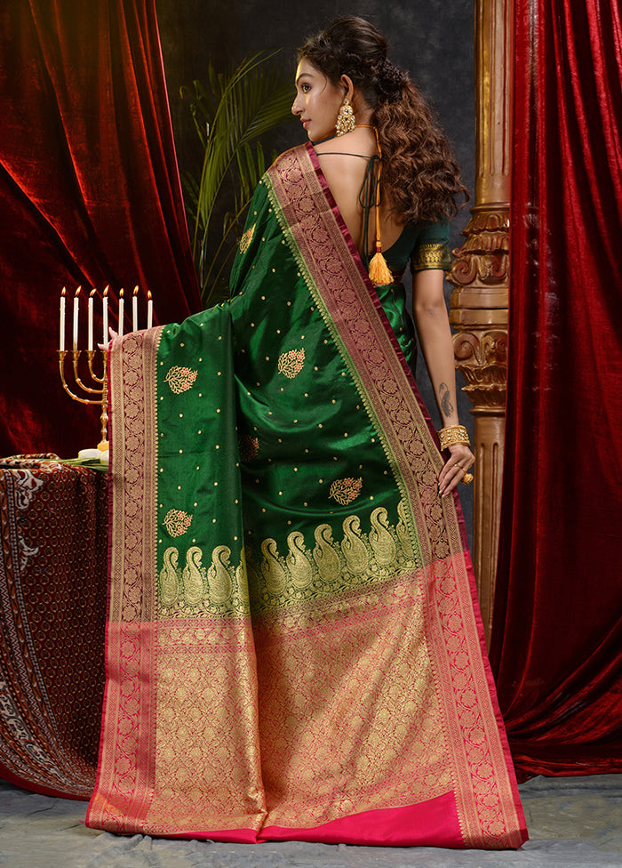 Green Spun Silk Saree With Blouse Piece