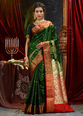 Green Spun Silk Saree With Blouse Piece