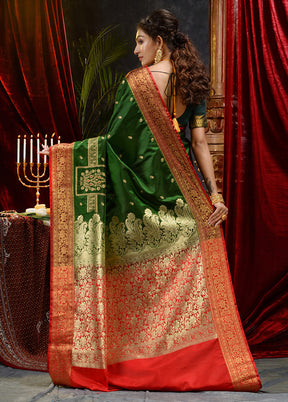 Green Spun Silk Saree With Blouse Piece