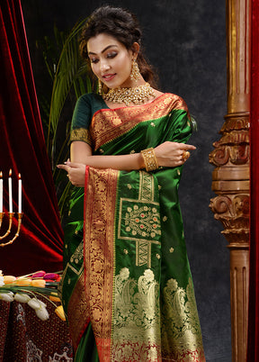 Green Spun Silk Saree With Blouse Piece